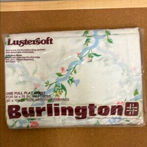 NEW BURLINGTON Lustersoft Full Flat Sheet White w/ Pink Flowers 104 x 81 Vintage